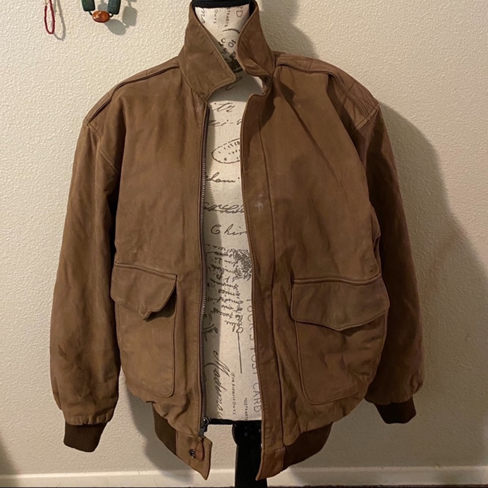 Vintage Bomber Map Lined Leather Jacket